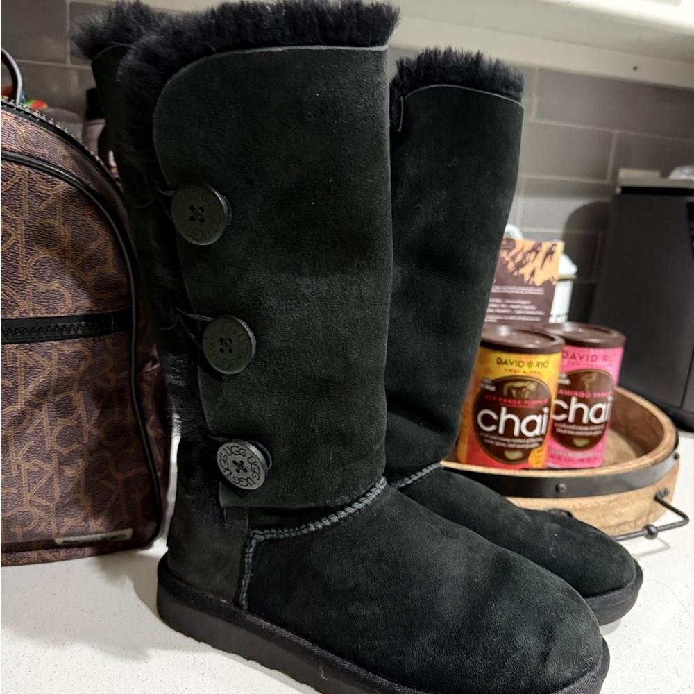 UGG Black Winter Rain Boots Plush Lining